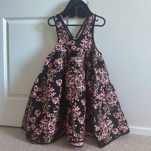 Korean Designer Brand Seooocookie Floral Textured Embossed Strap Dress Pink/Blac